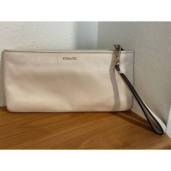 Coach Handbags - Coach Ivory Pebbled Leather Wristlet